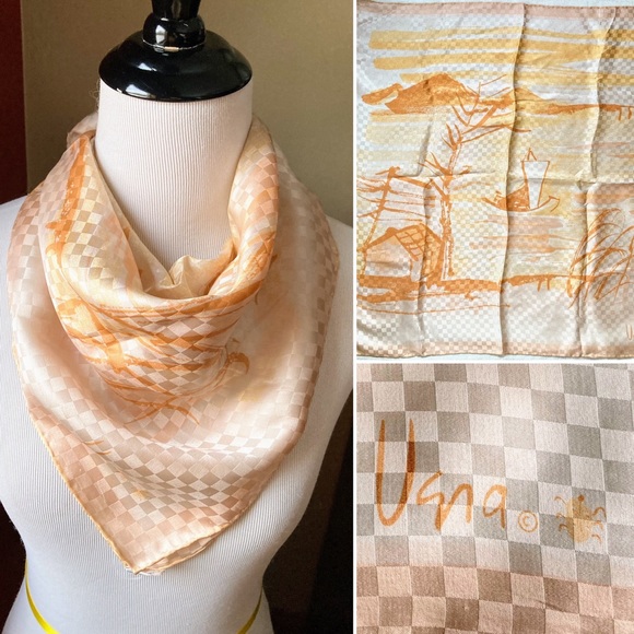 Vintage Accessories - Vintage Vera Neumann Silk Japanese Asian Boat Landscape Square Handrolled Scarf